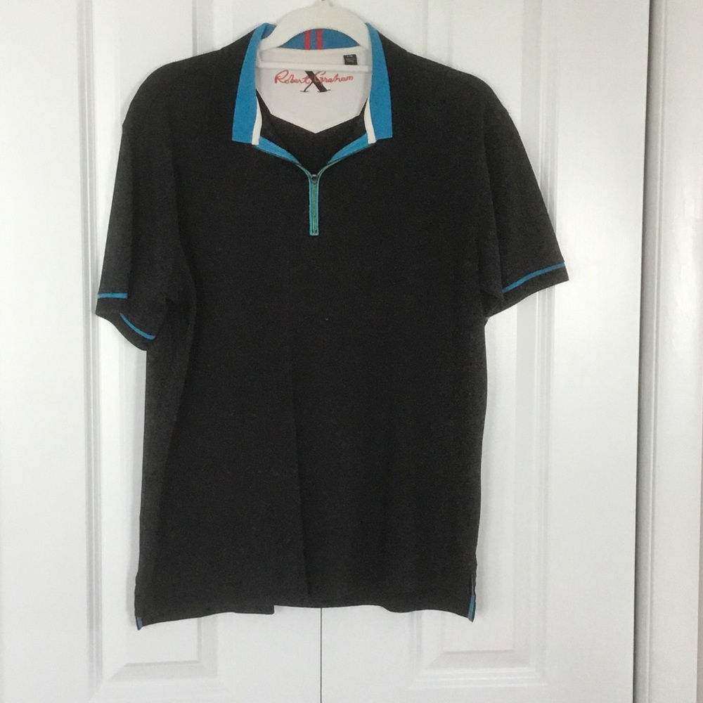 Robert Graham Black Polo with Blue Accents - L